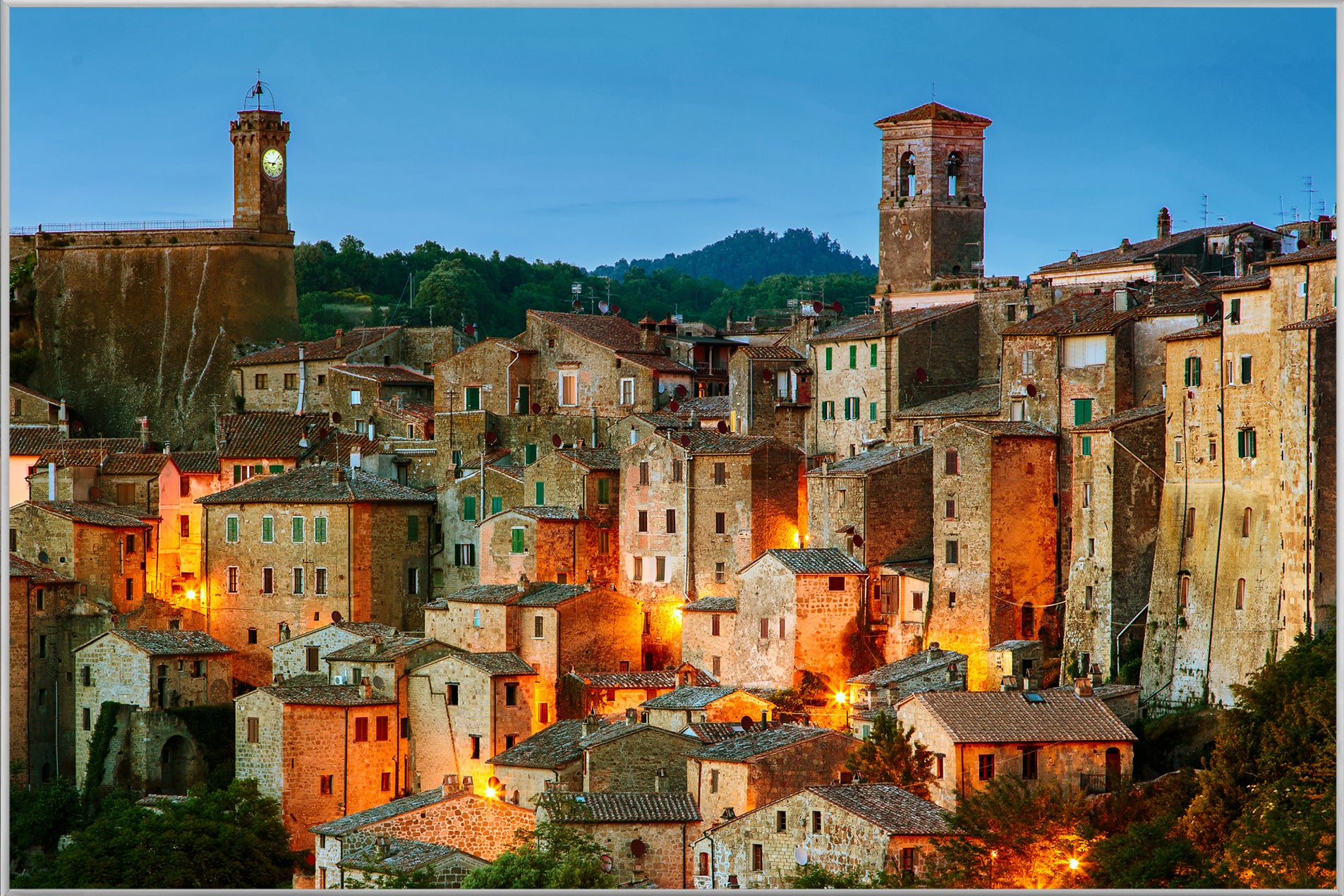 Picture & Frame Tuscan town at dusk