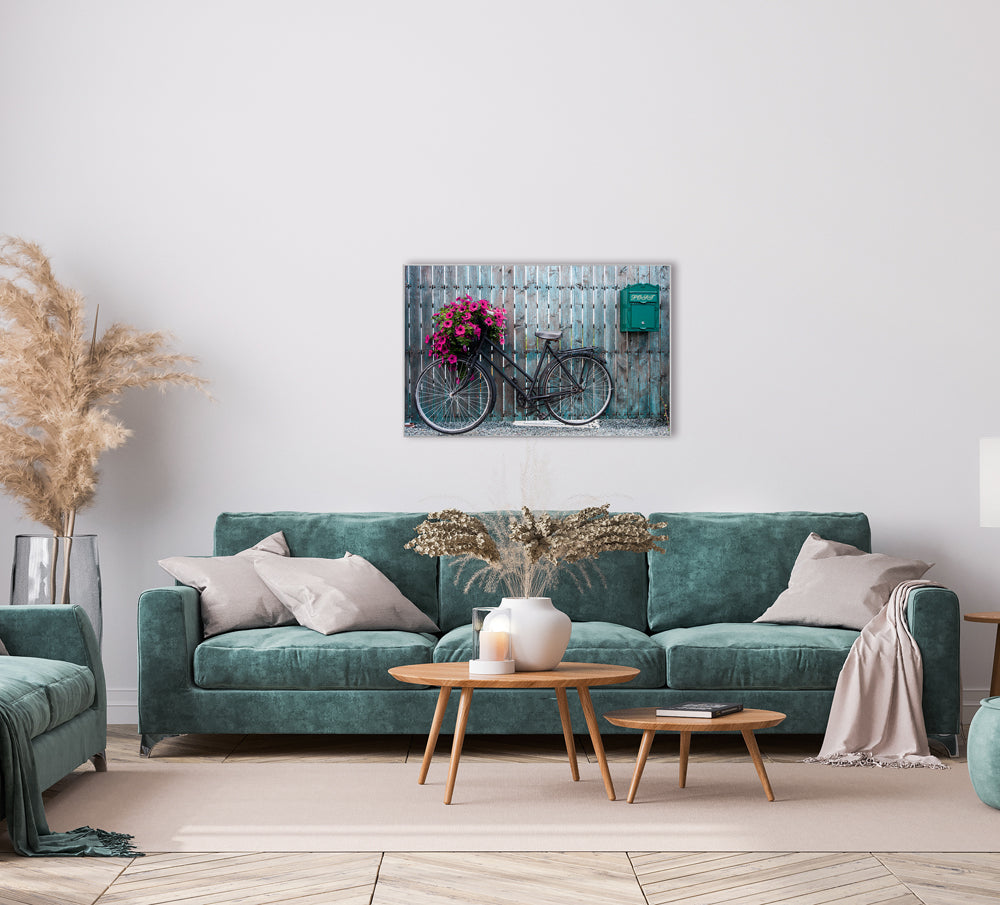 Cadre et photo de vélo avec décoration florale