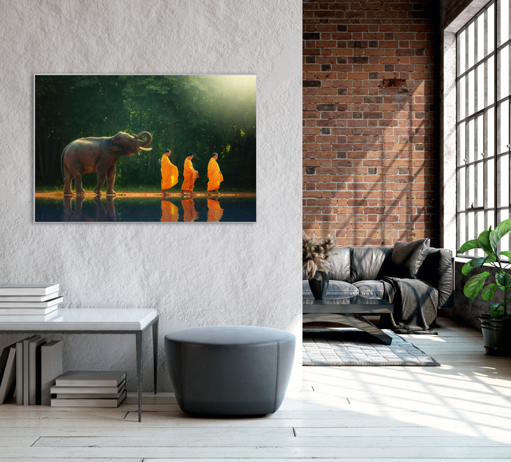 Picture & Frame Monk Walk with Elephant