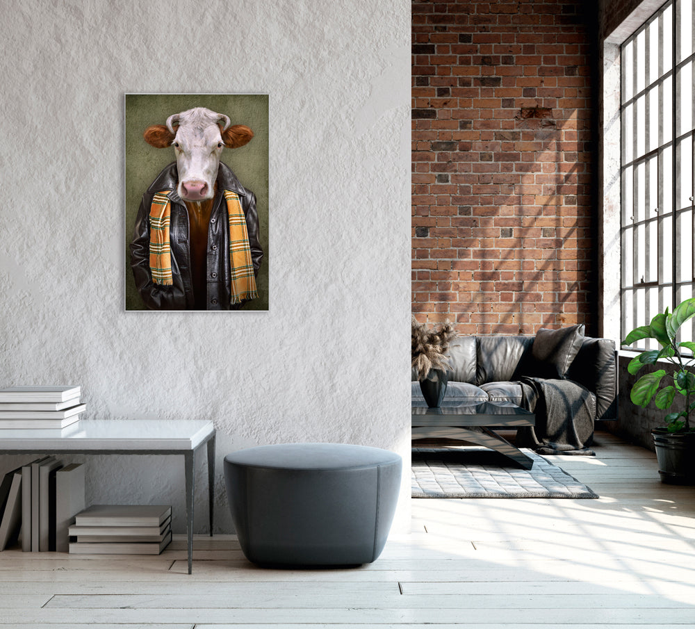 Picture & Frame Cow with Leather Jacket