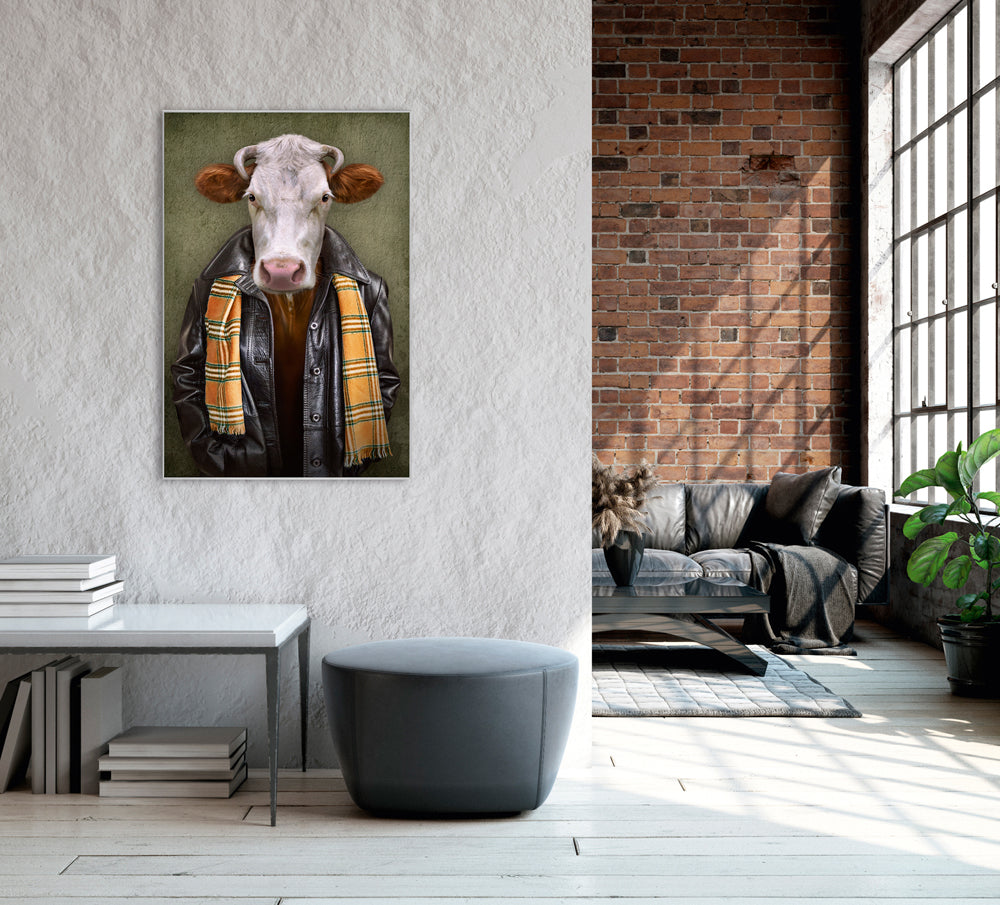 Picture & Frame Cow with Leather Jacket