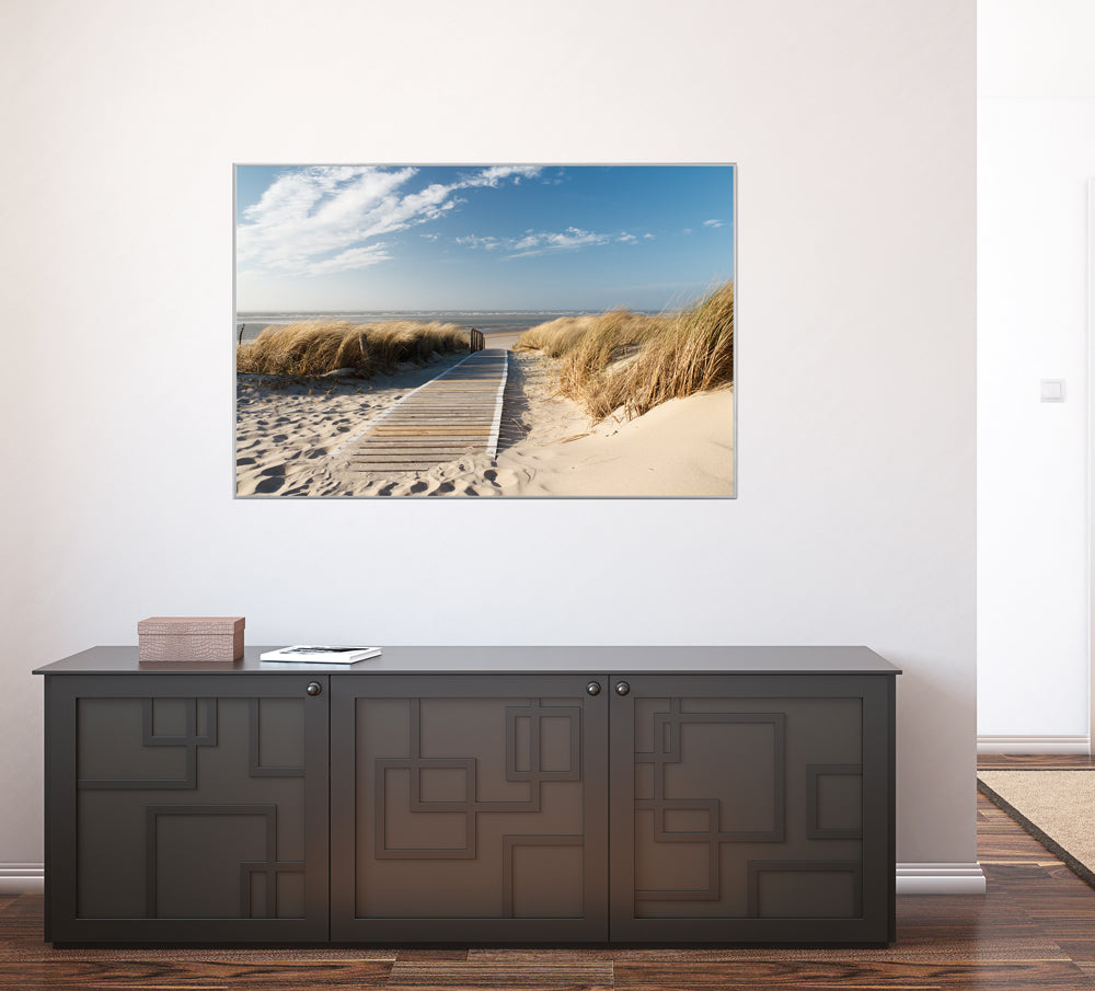 Tableau en verre acrylique Chemin de bois vers la mer 1