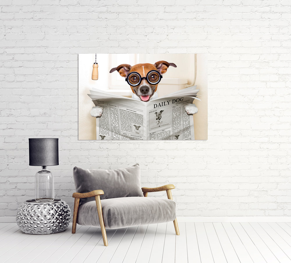 Tableau en verre acrylique Chien avec journal