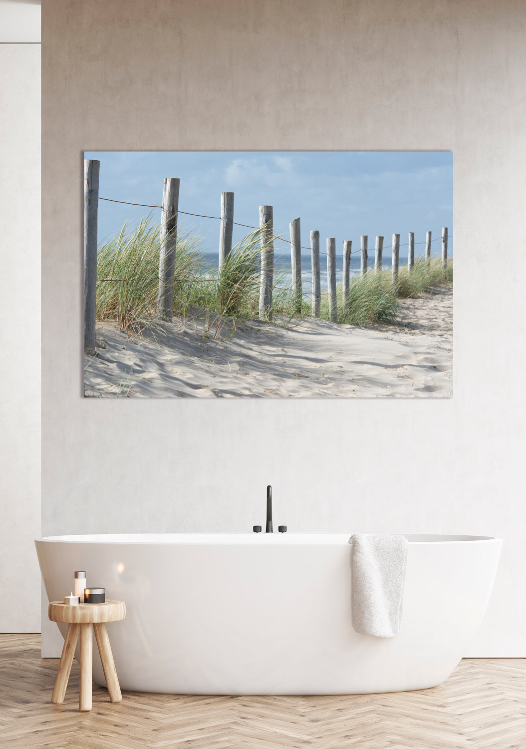 Acrylglasbild Zaun in den Dünen