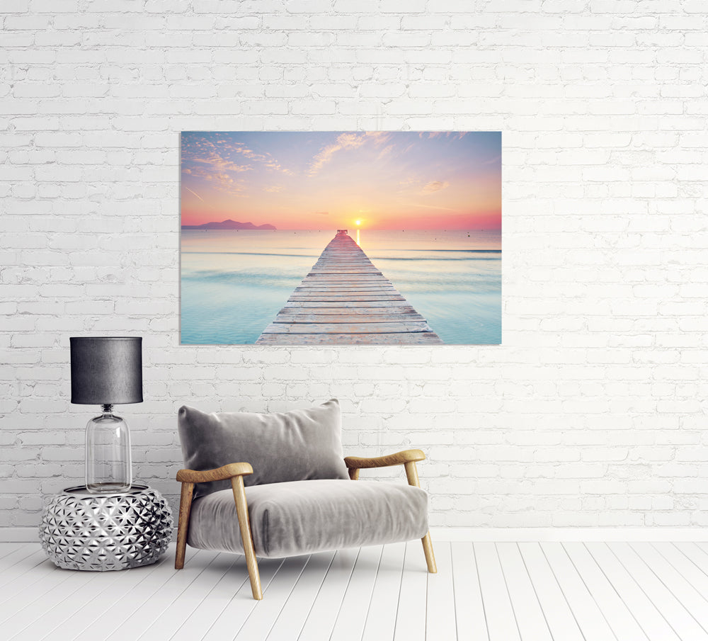 Acrylglasbild Steg bei Sonnenuntergang
