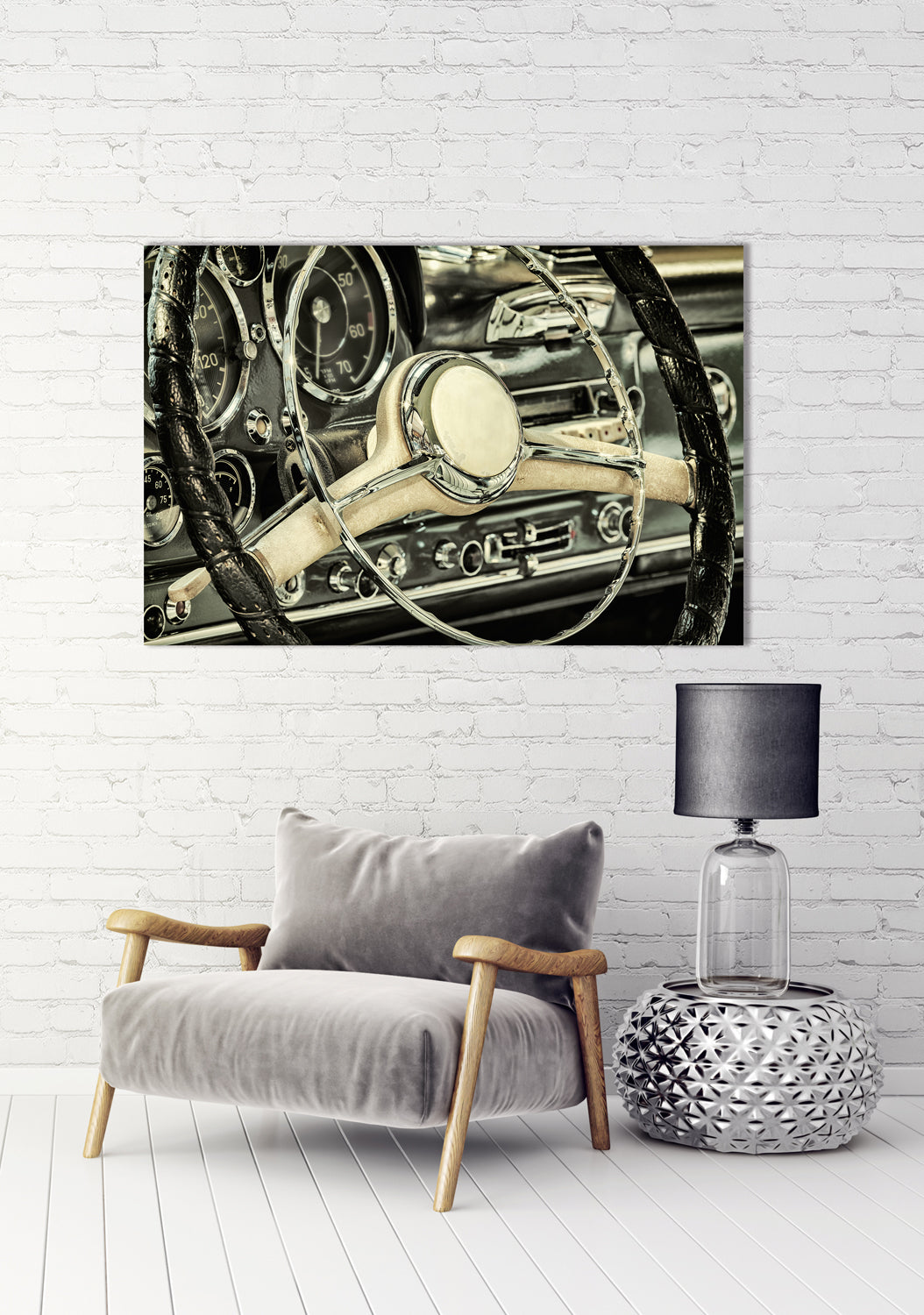 Tableau en verre acrylique volant de voiture vintage