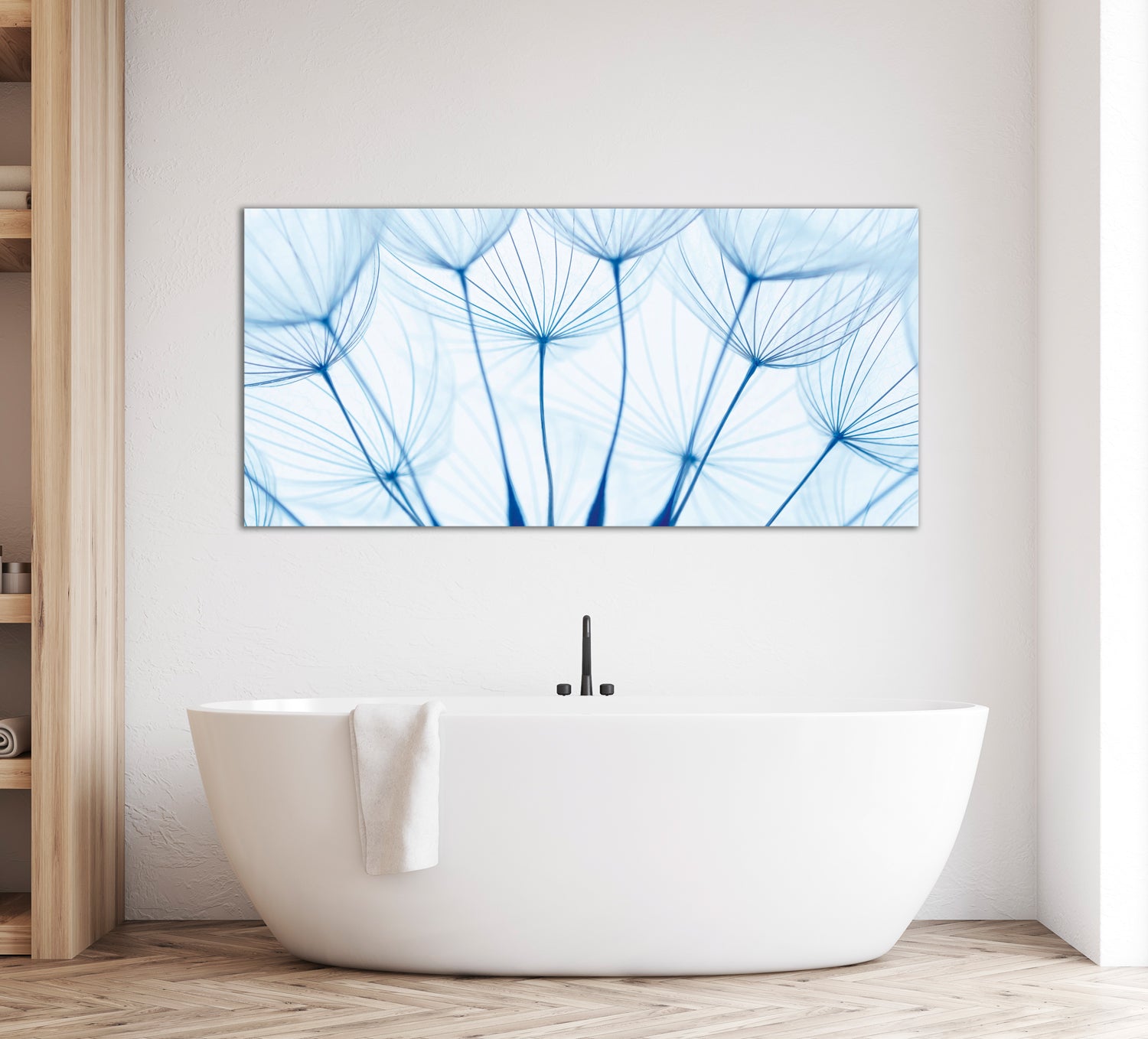 Tableau en verre acrylique pissenlits en bleu