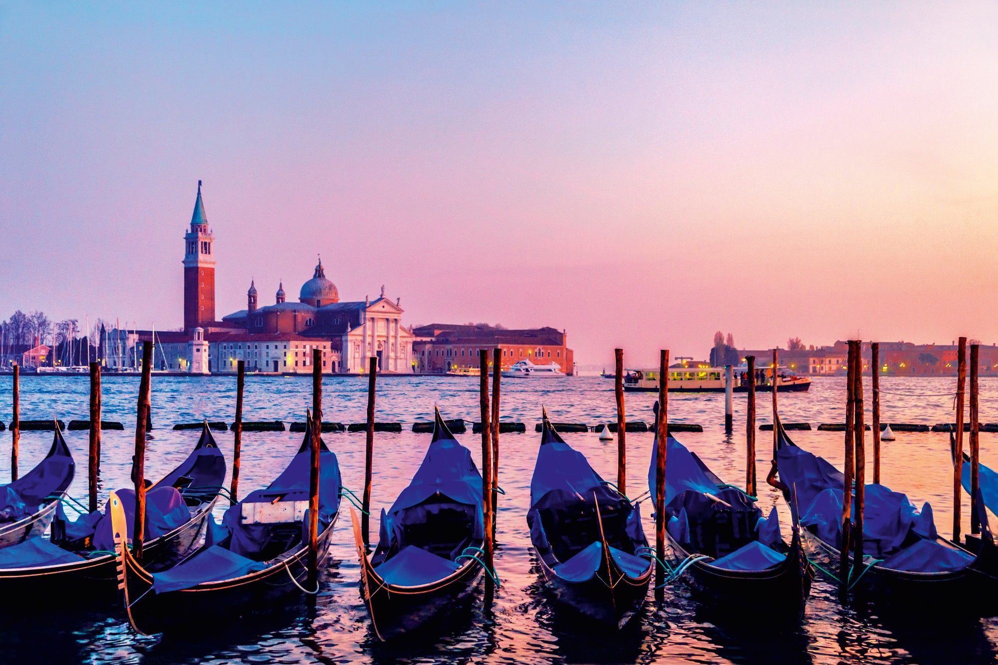 Acrylic glass picture Gondoliers in Venice