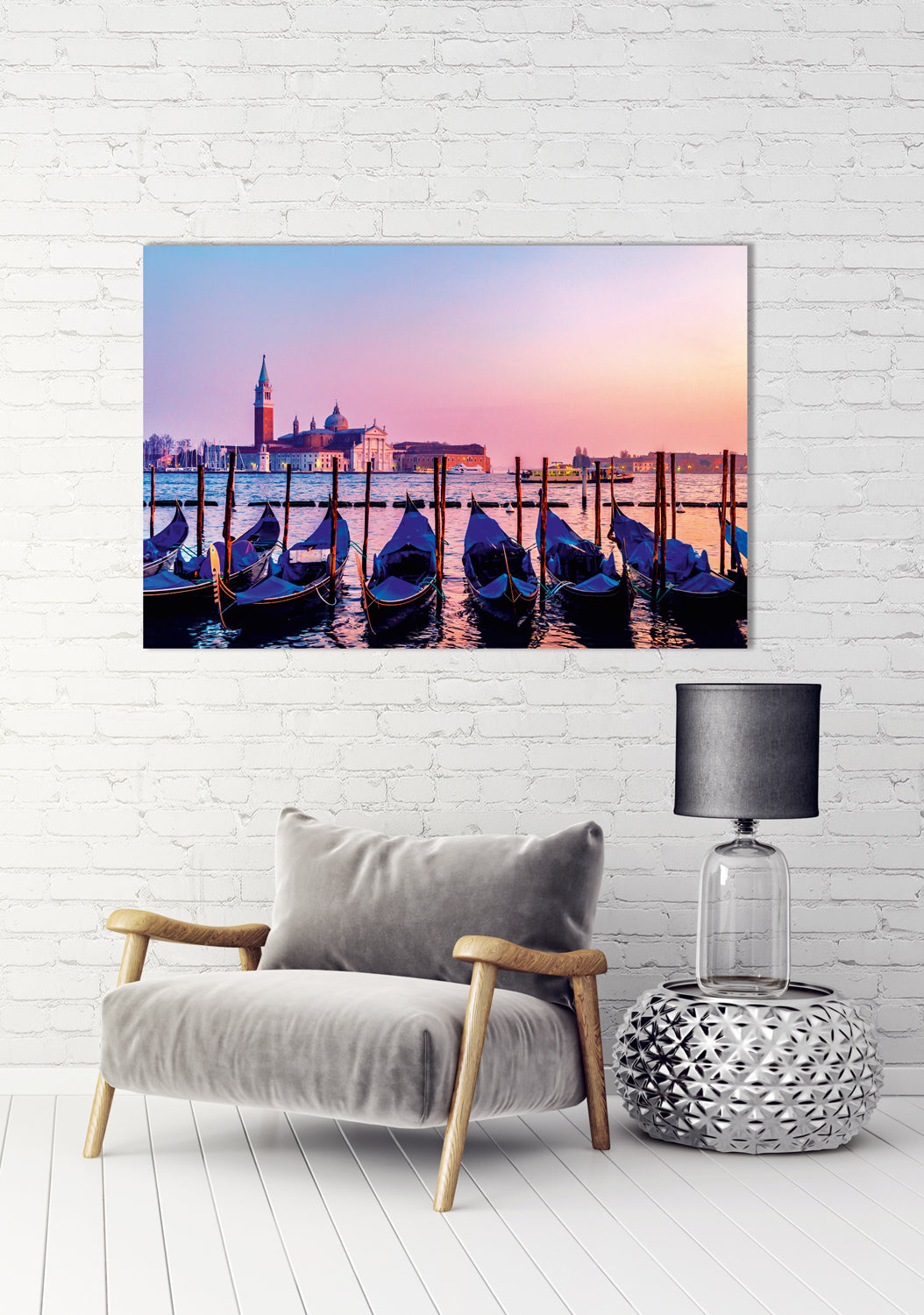 Acrylic glass picture Gondoliers in Venice