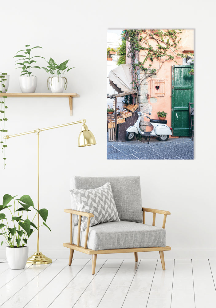 Acrylglasbild Moped am Straßenrand