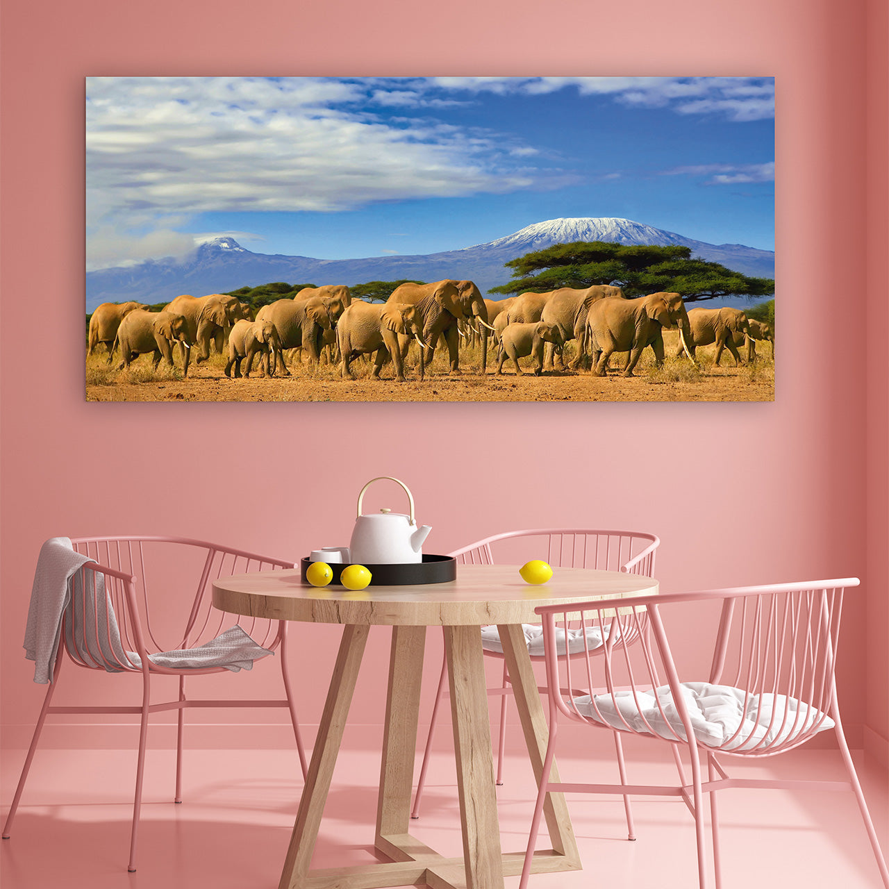 Acrylglasbild Große Elefantenfamilie in der Savanne