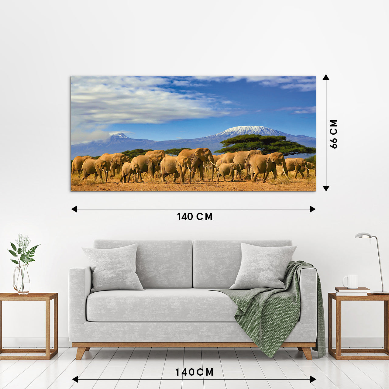 Acrylglasbild Große Elefantenfamilie in der Savanne