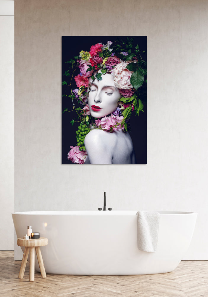 Acrylglasbild Hübsche Frau mit Blumen