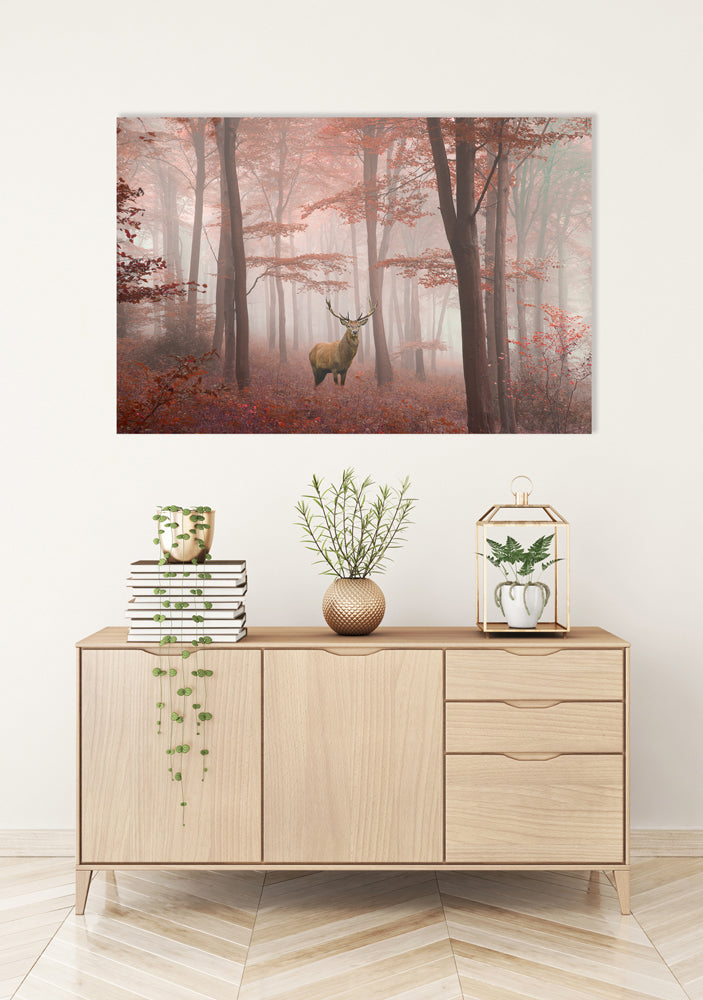Acrylglasbild Hirsch im Herbstwald