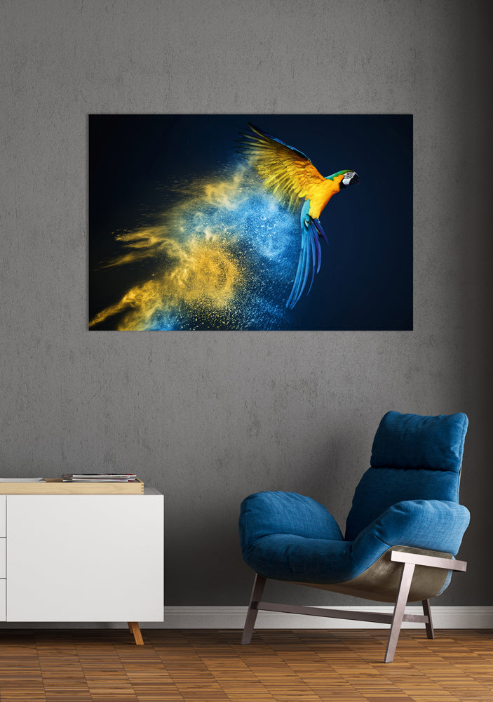 Acrylglasbild Papagei in blau und gelb