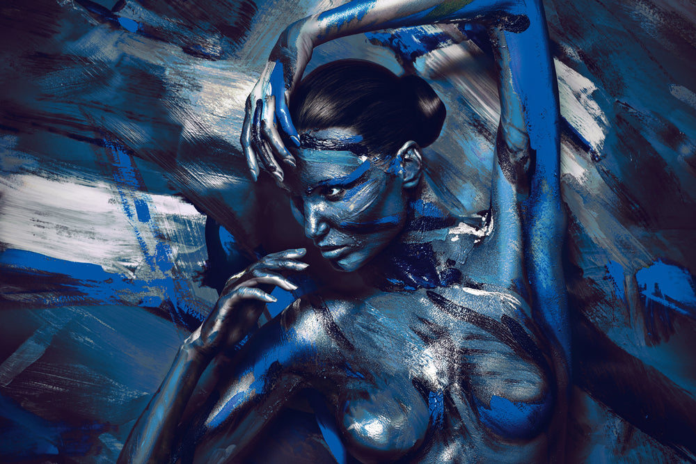 Tableau en verre acrylique Nu en bleu - Body Painting