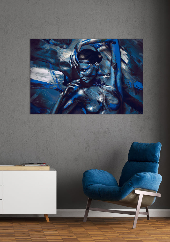 Tableau en verre acrylique Nu en bleu - Body Painting