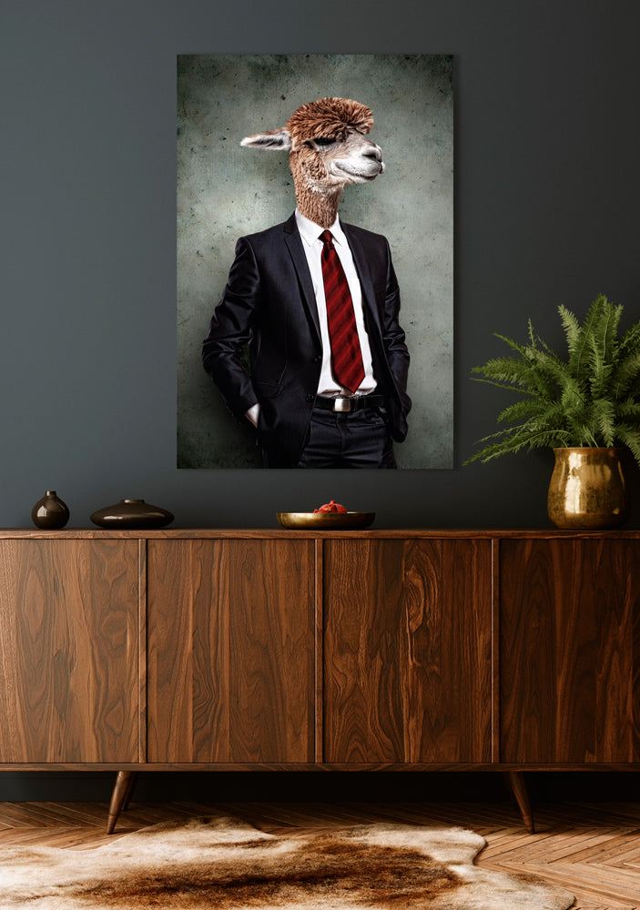 Acrylglasbild Lama im Anzug