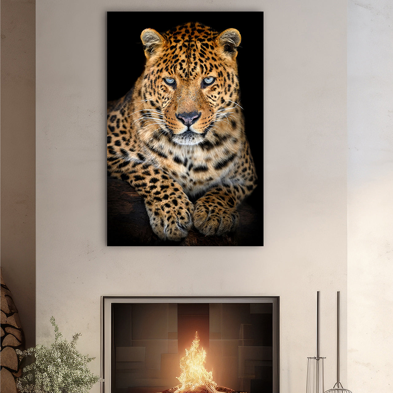 Acrylglasbild Leo mit stahlblauem Blick