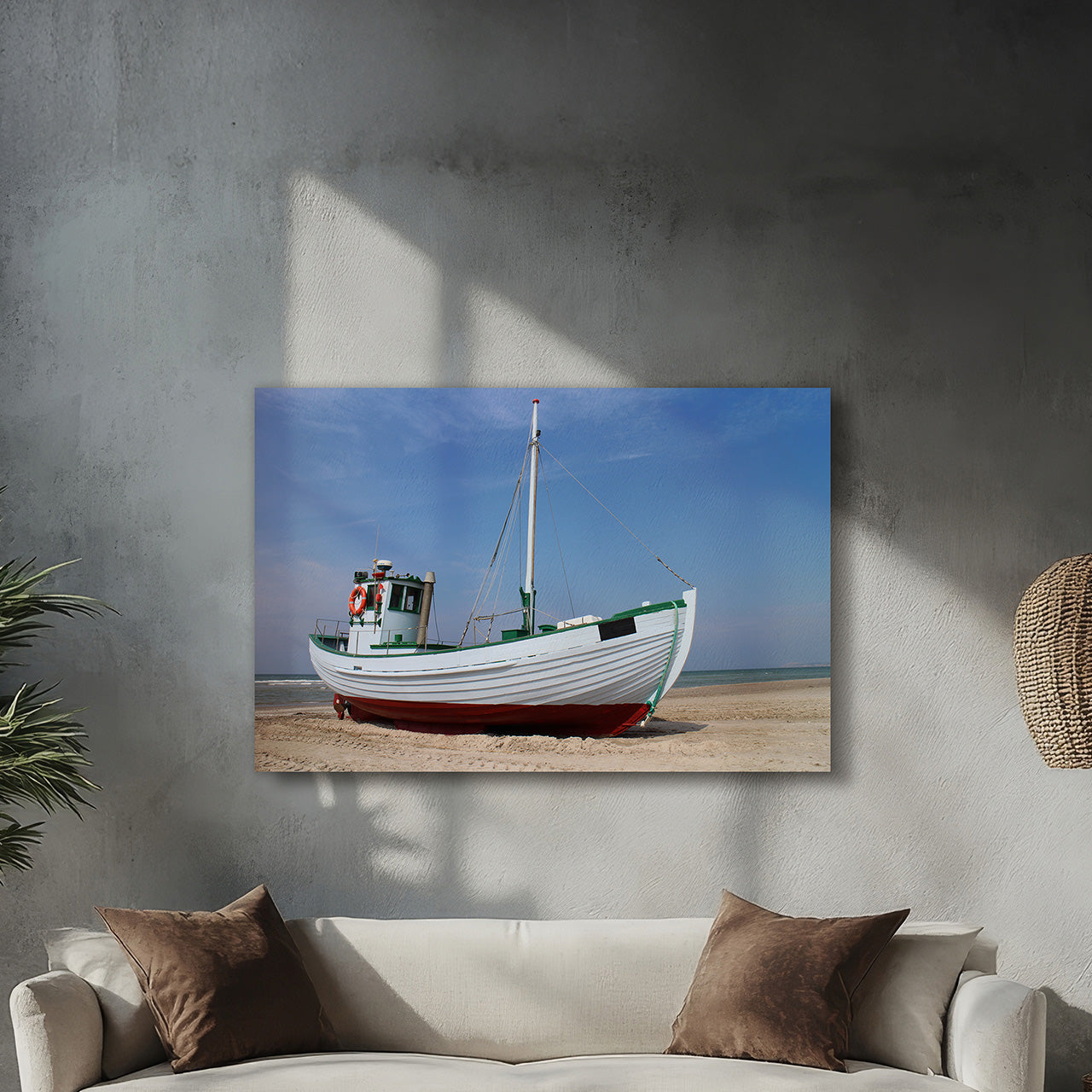 Acrylglasbild Kutter am Strand