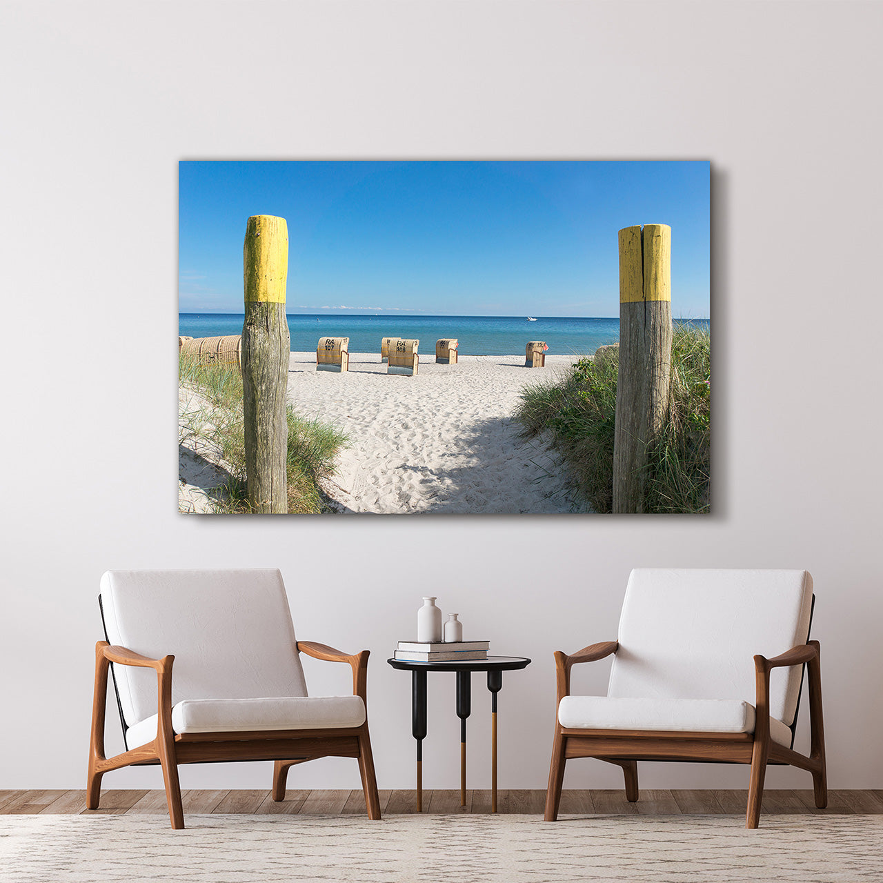 Acrylglasbild Strandkörbe Meerblick