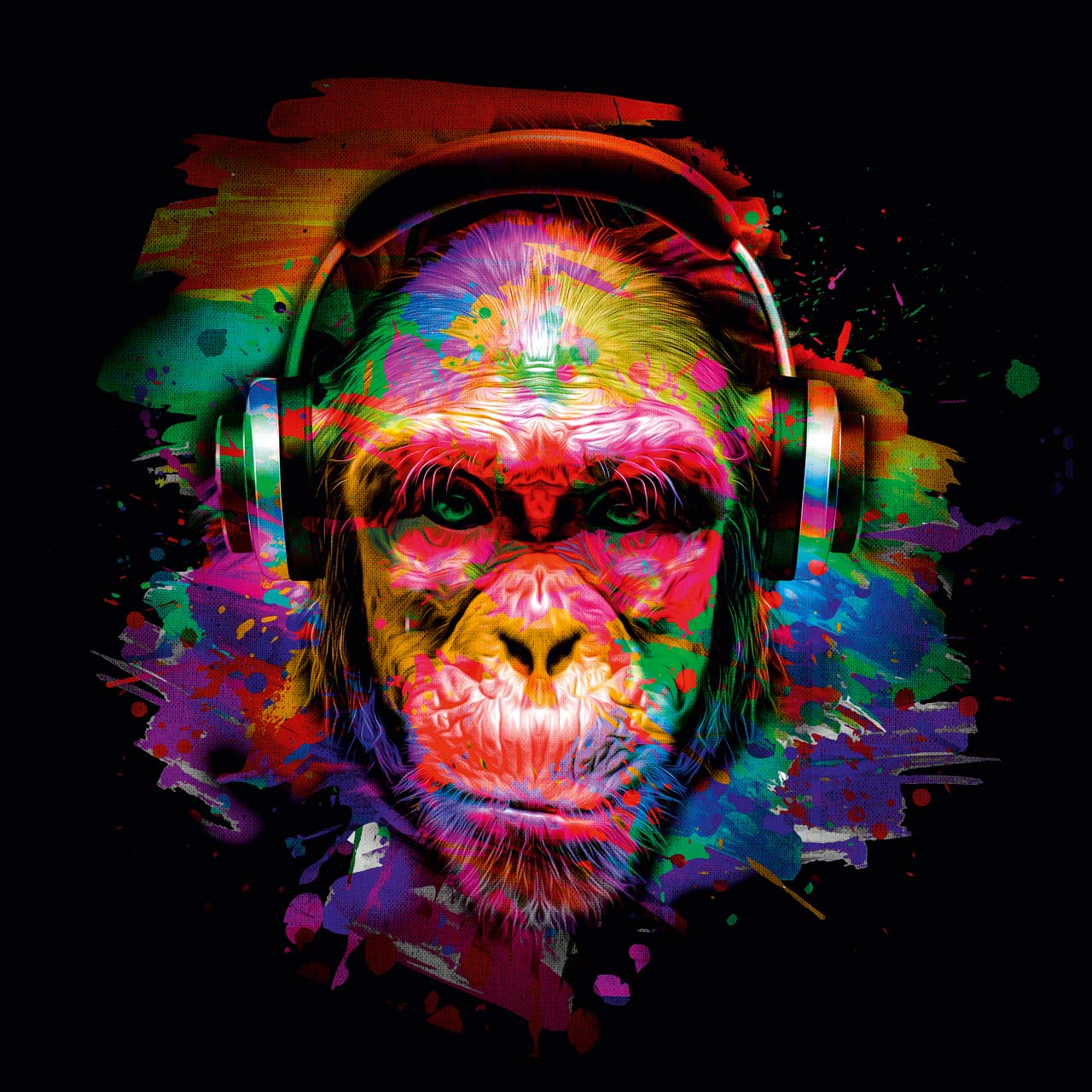 Impression sur toile Pop Art Chimpanzé avec casque