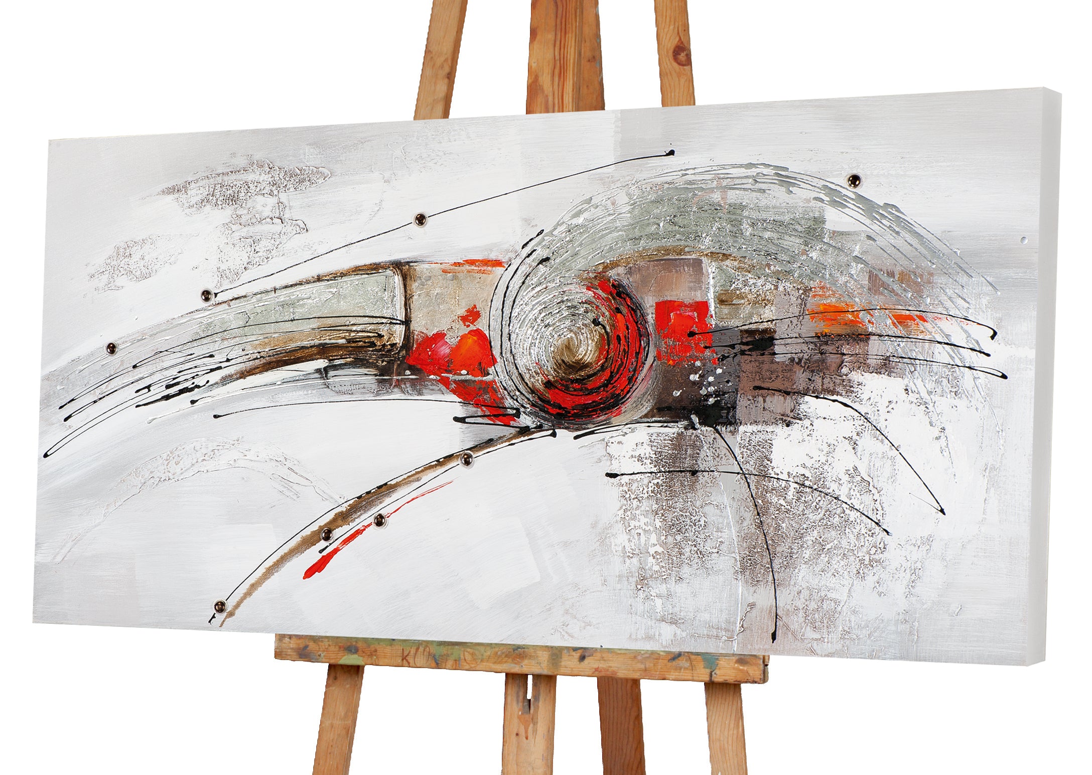 Gemälde Wirbel in Silber und Rot