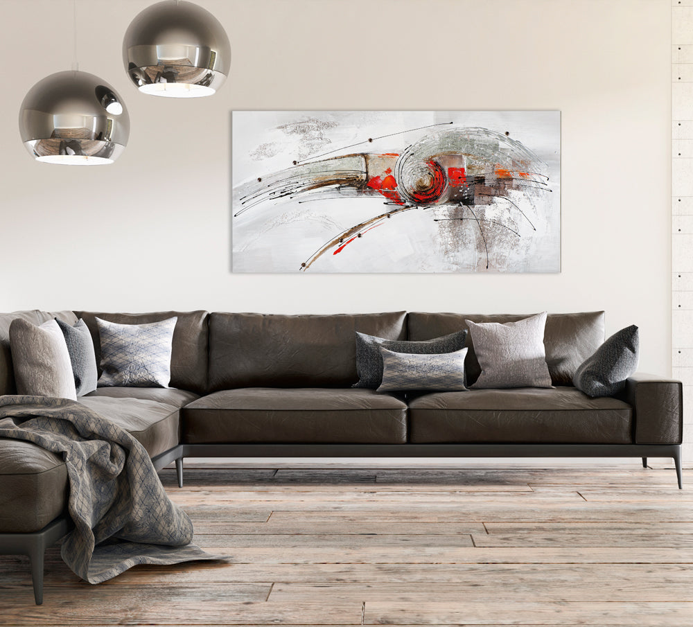 Gemälde Wirbel in Silber und Rot