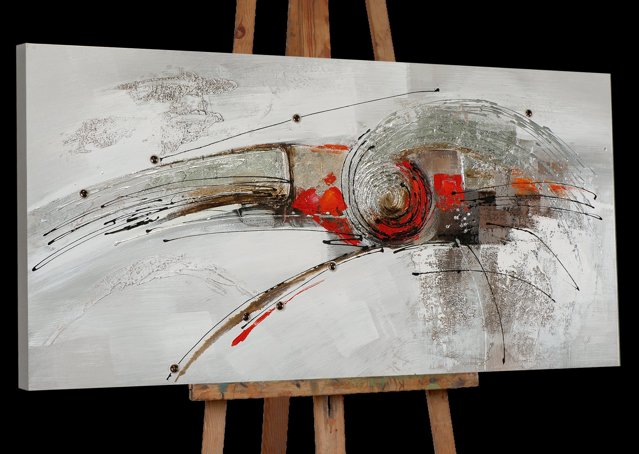 Gemälde Wirbel in Silber und Rot