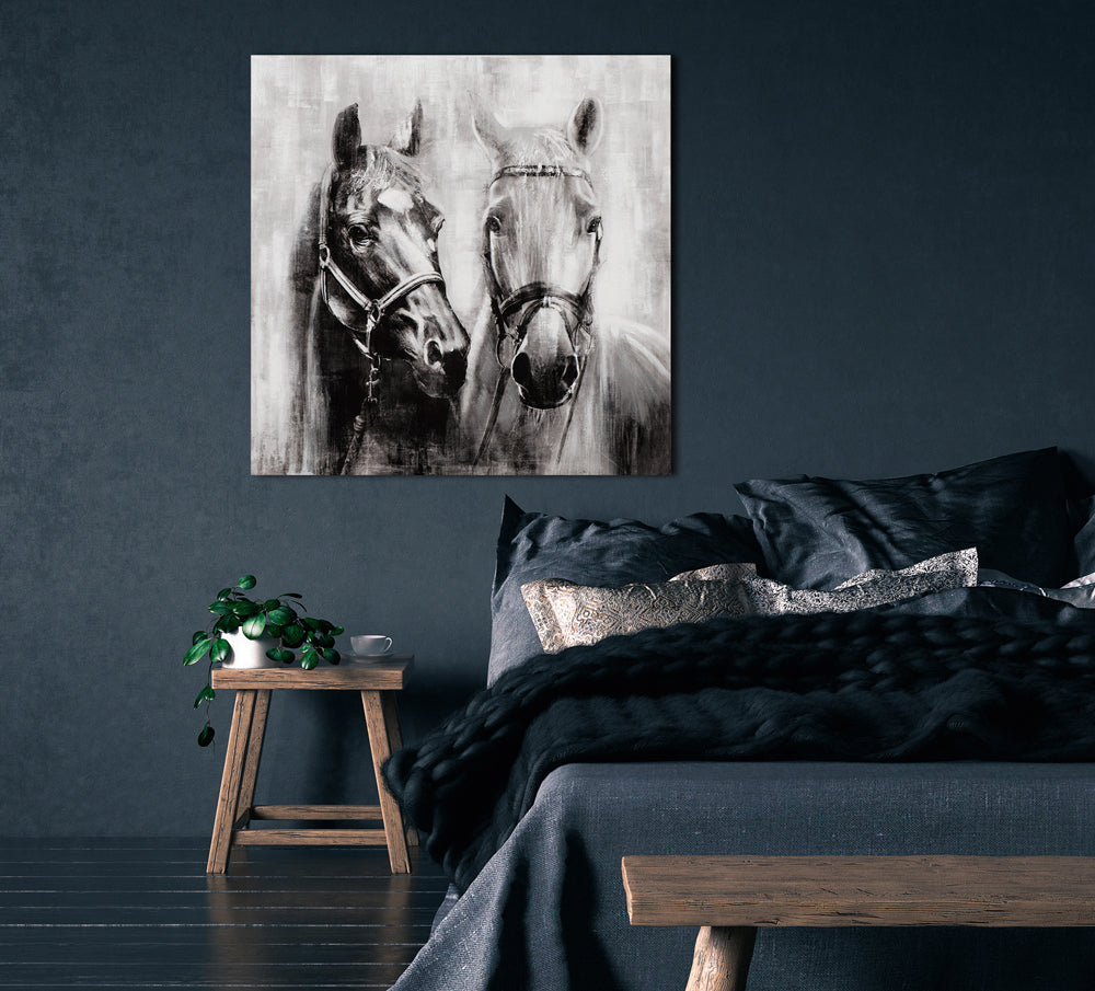 Painting horses in black and white