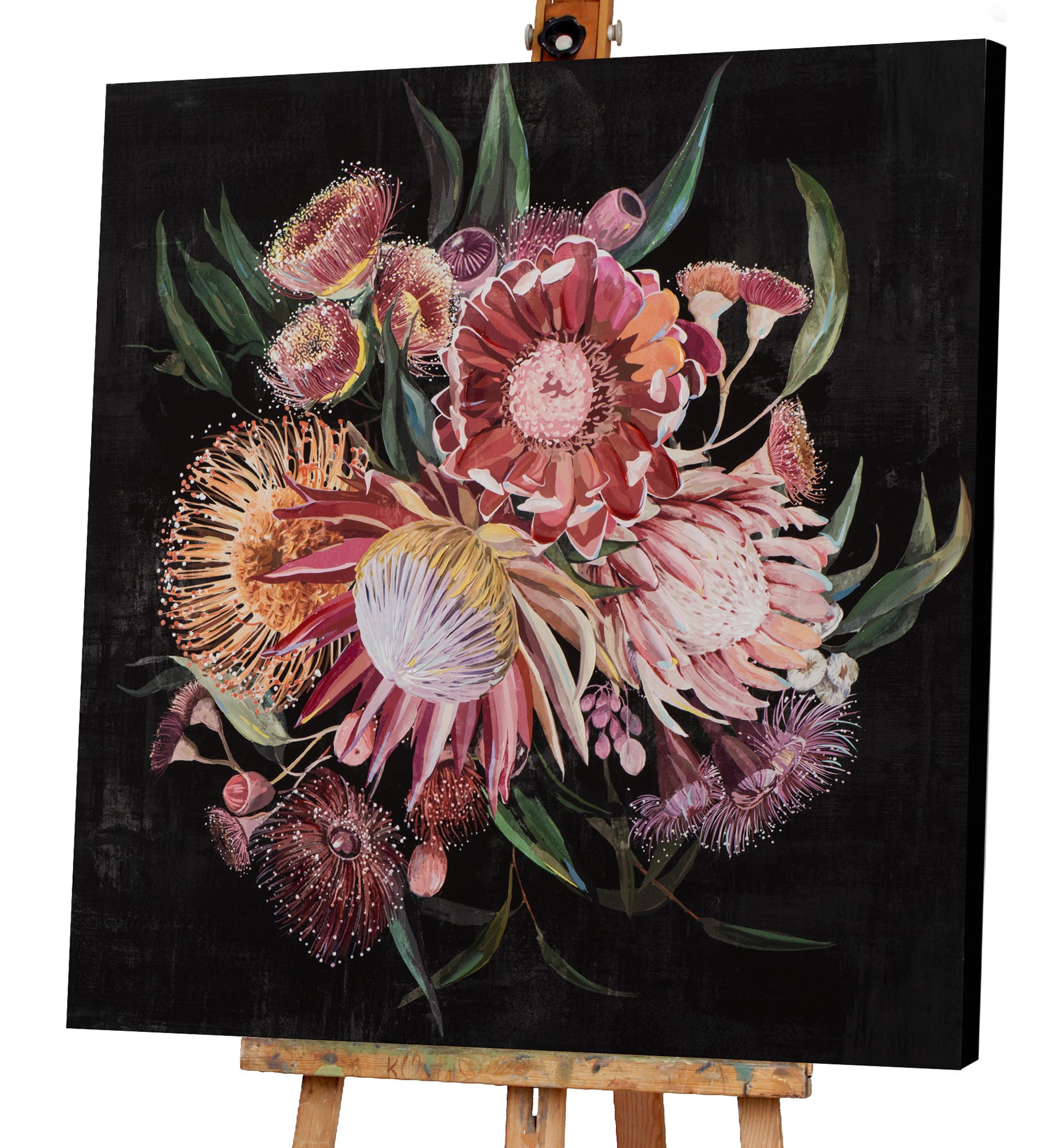 Gemälde Blumenstrauß auf dunklem Hintergrund