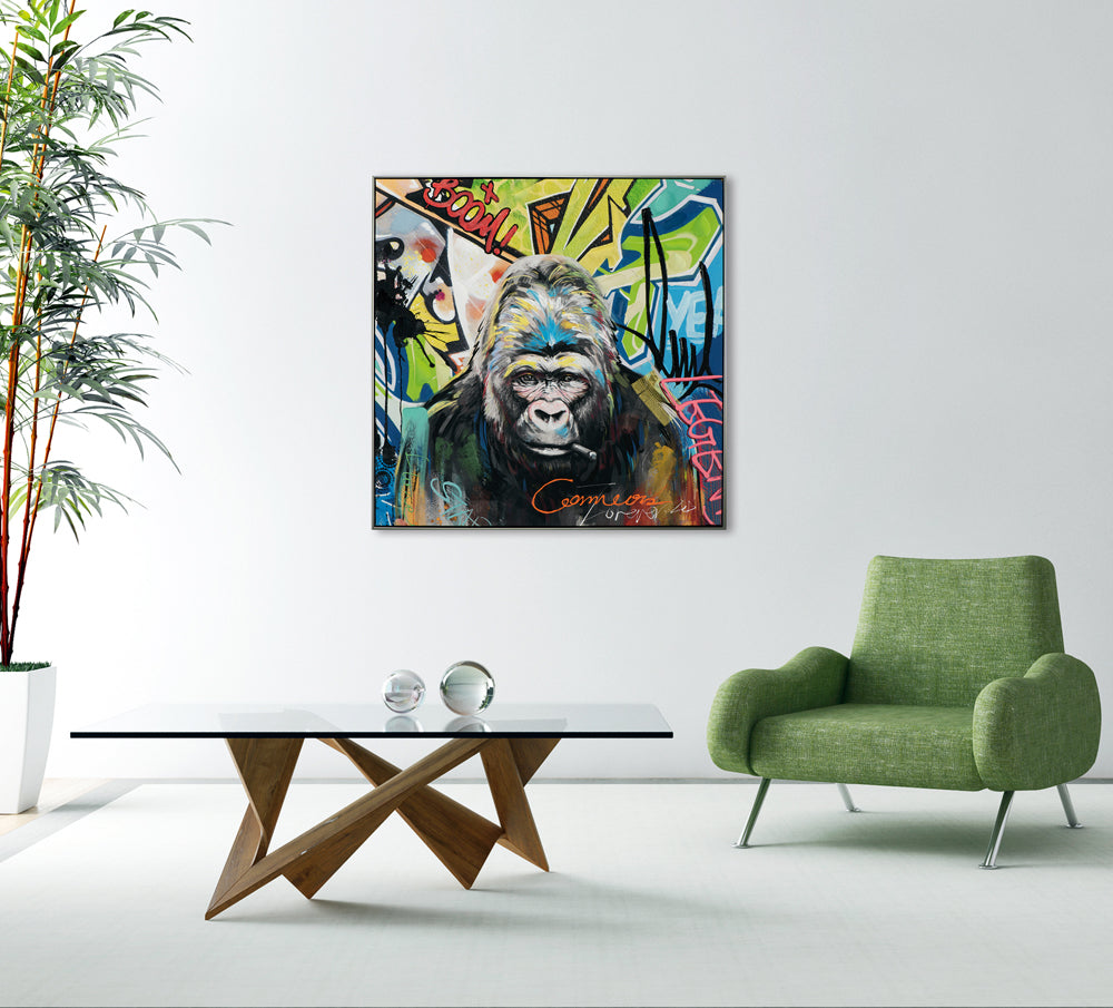 Gemälde Gorilla mit buntem Hintergrund