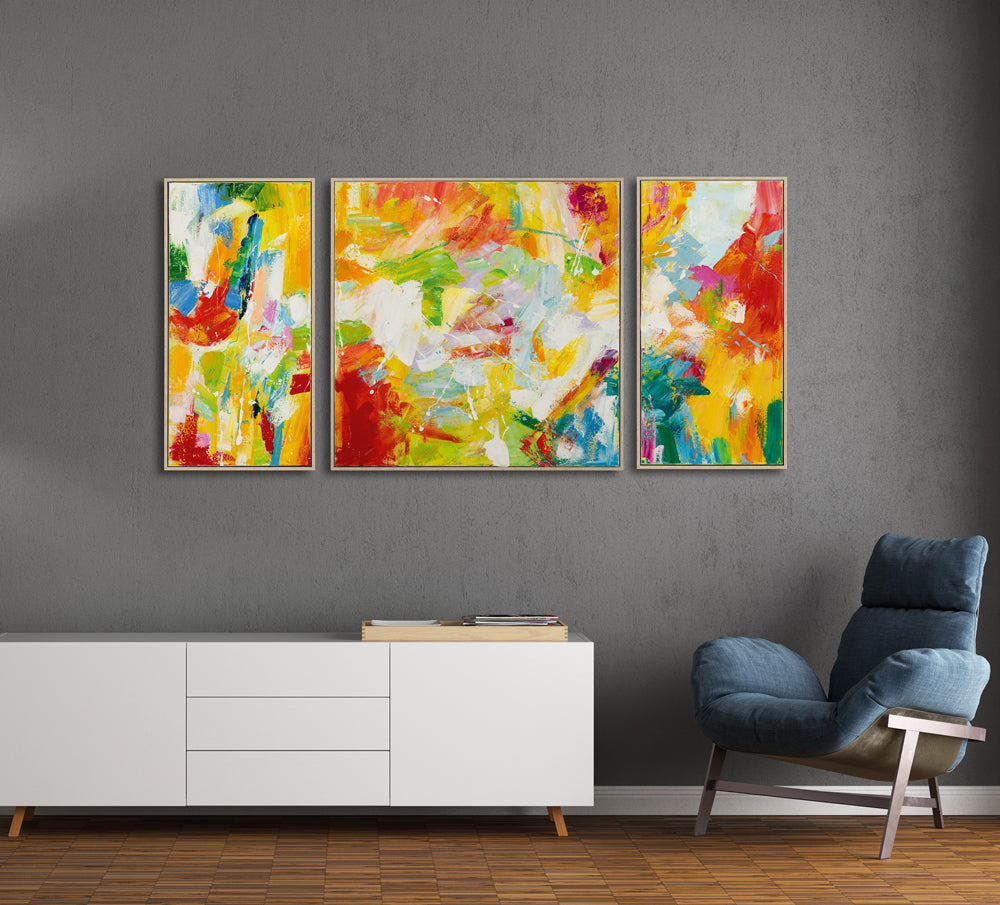 Gemälde Farbspektakel als Triptychon