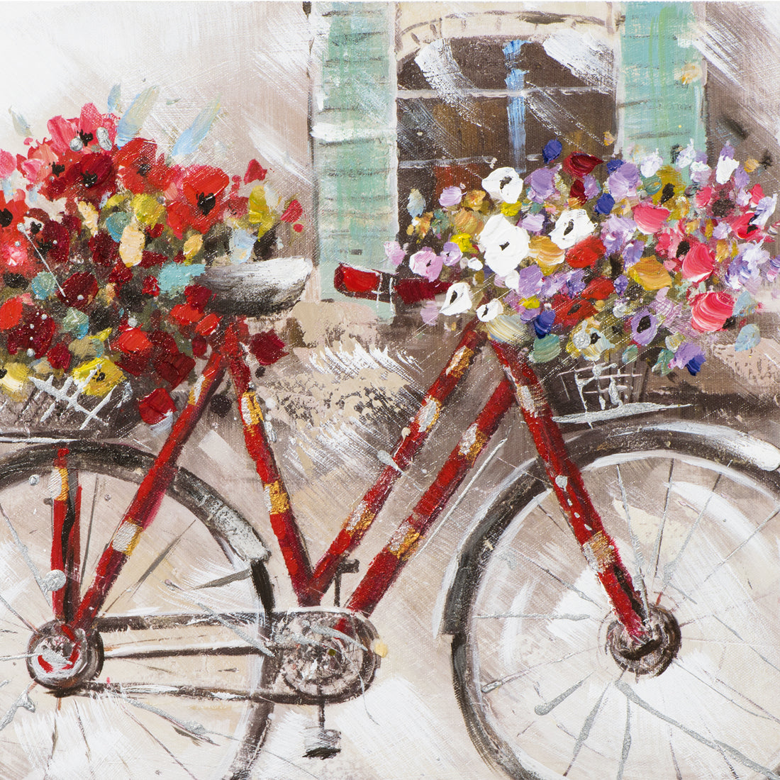 Gemälde Blumen Fahrrad