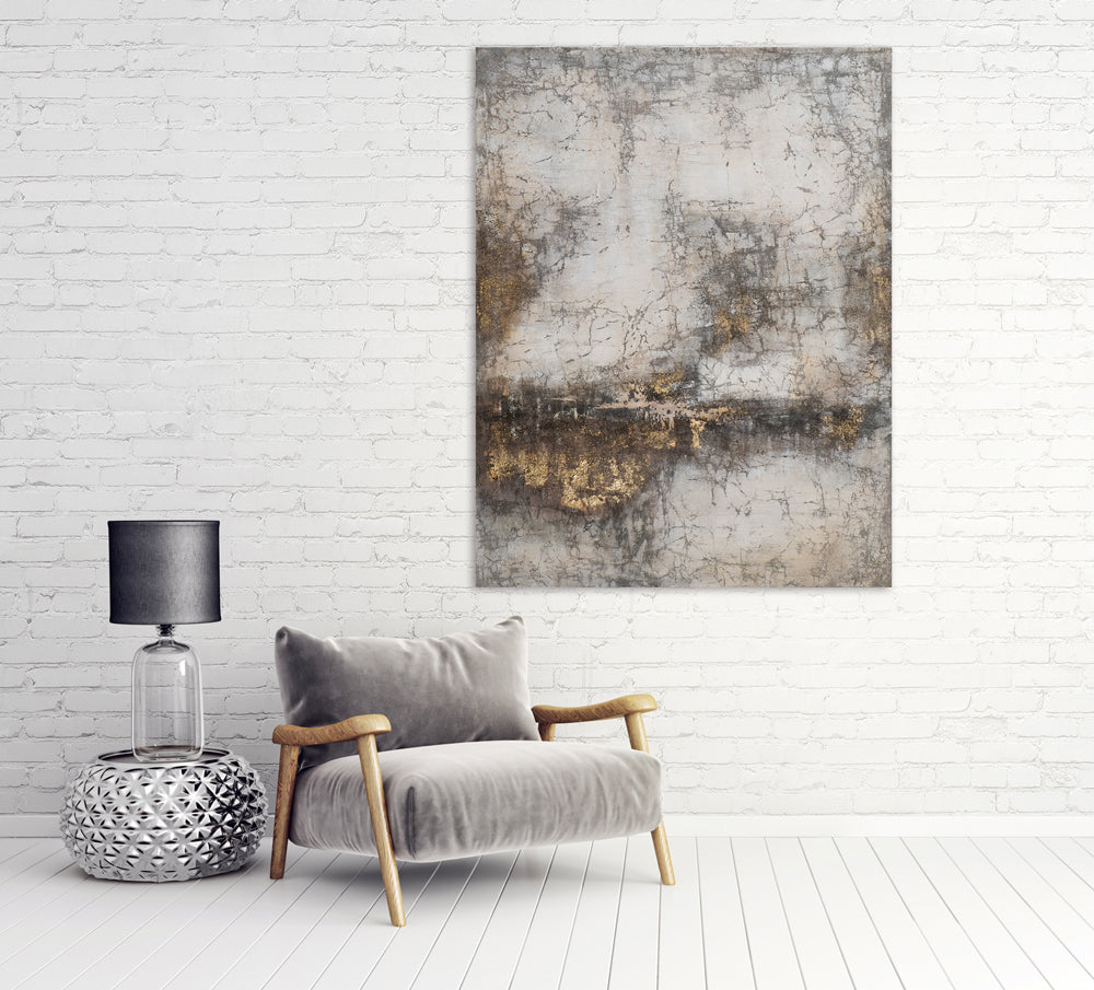 Gemälde Abstrakte Farbkomposition in Beige und Gold