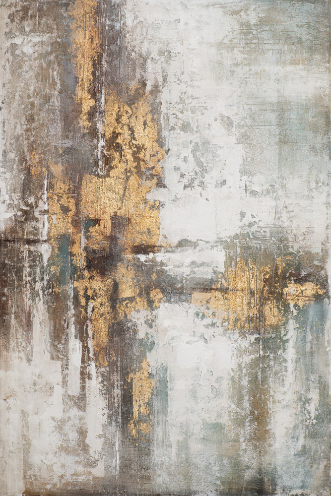 Peinture Composition Abstraite en Couleurs Beige et Or