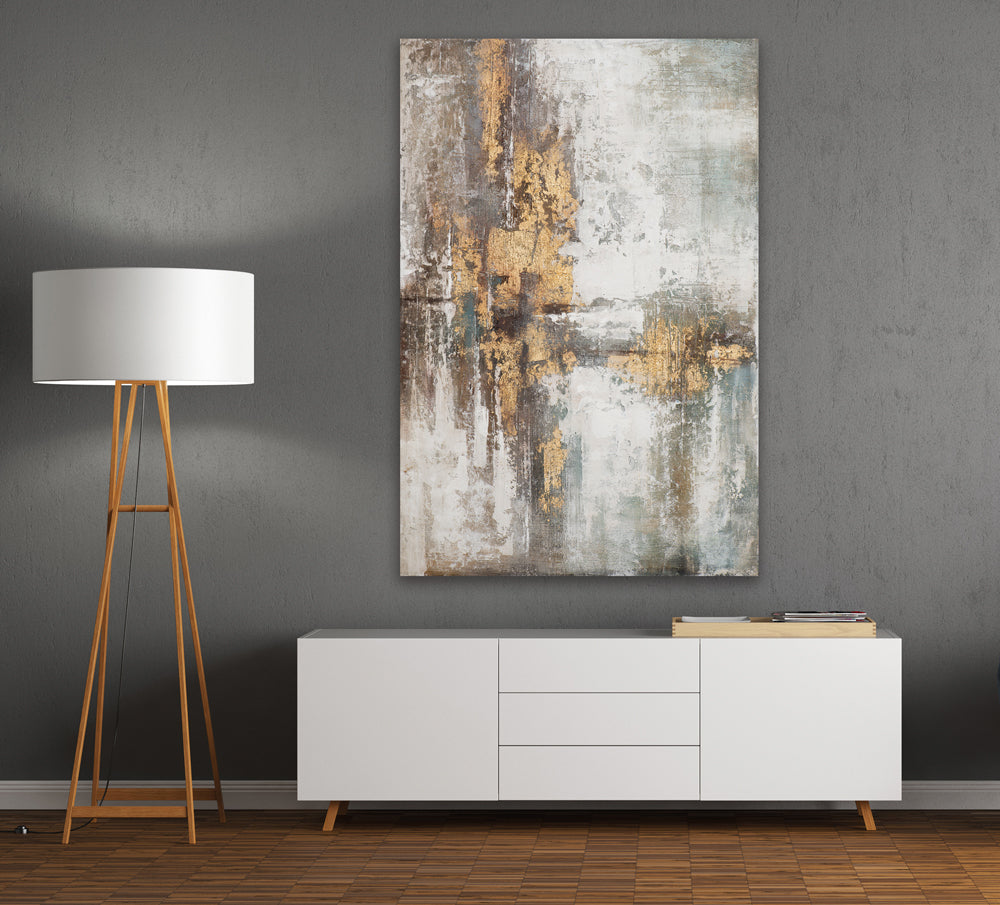 Peinture Composition Abstraite en Couleurs Beige et Or