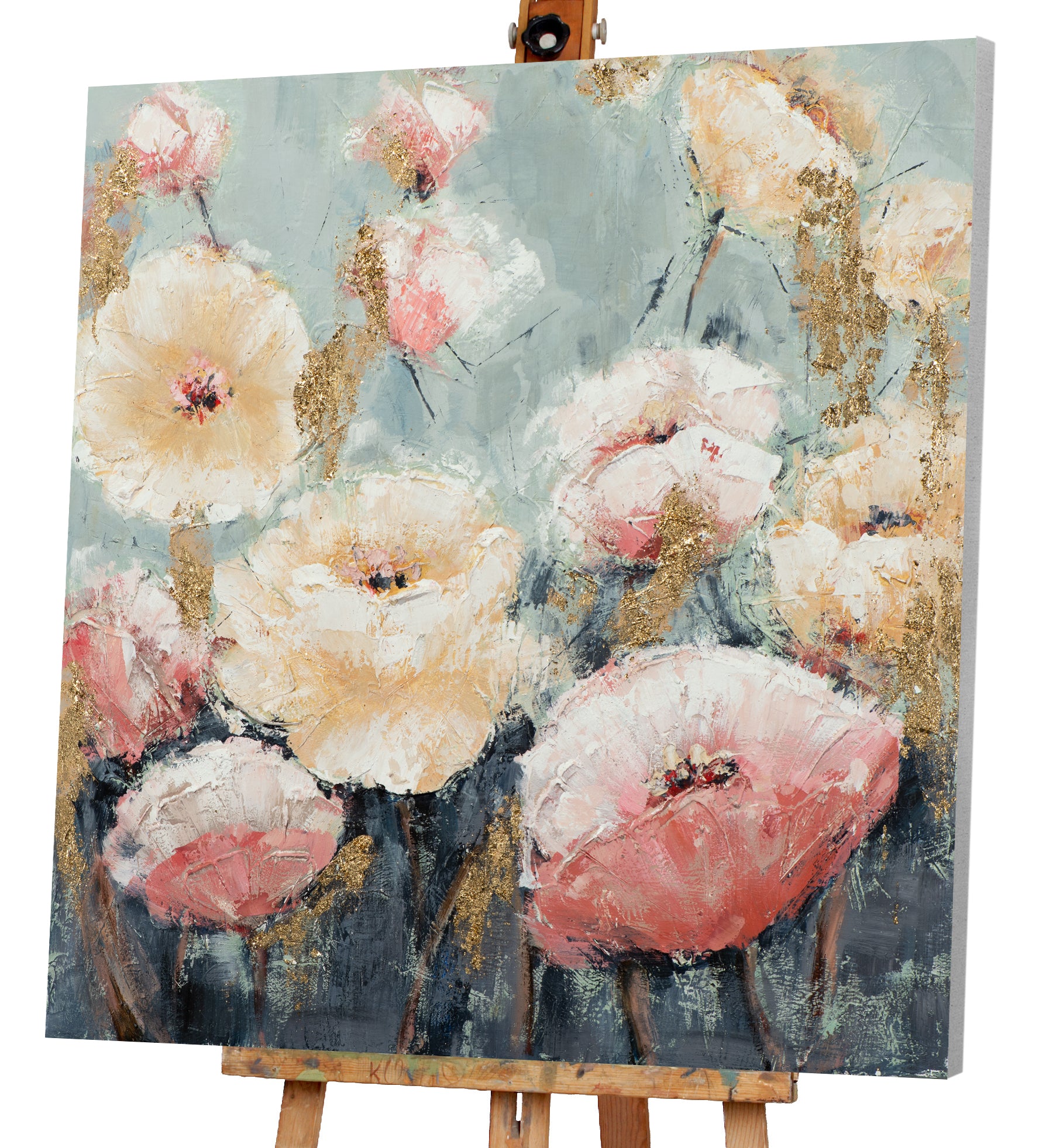 Gemälde Blumen in rosa und beige