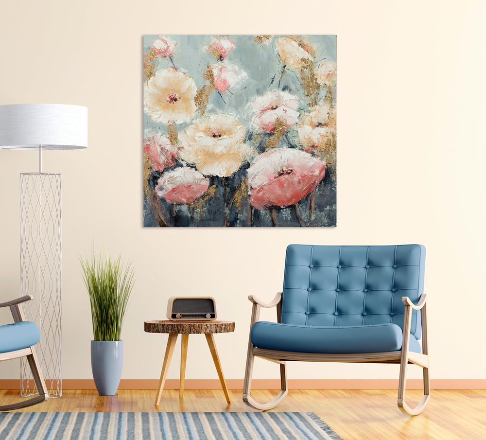 Gemälde Blumen in rosa und beige