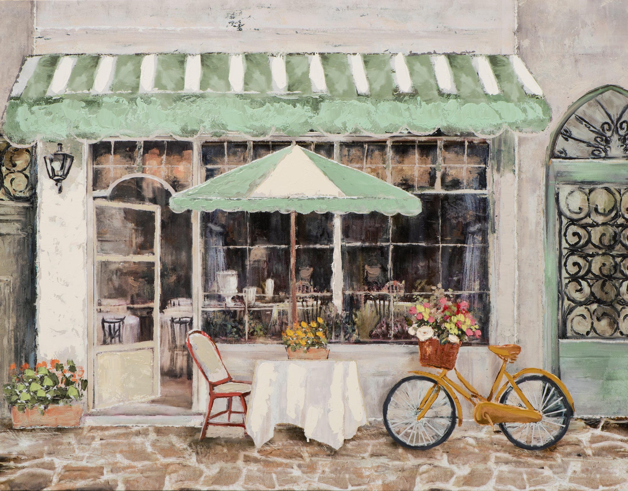 Gemälde Straßencafé in grün