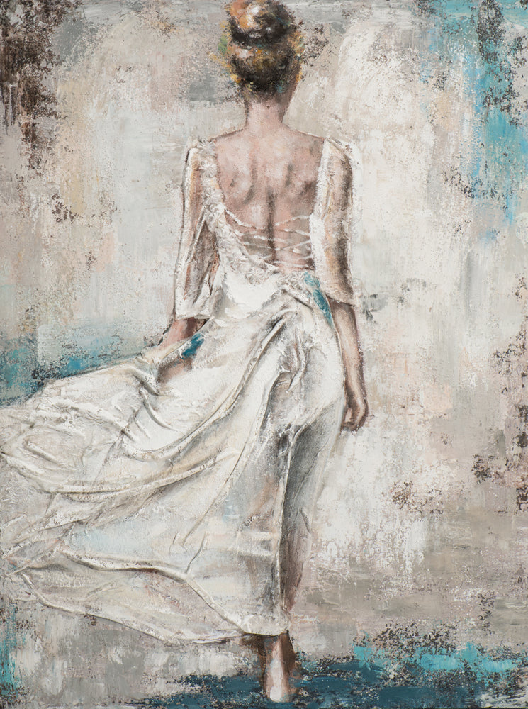 Painting Back View of Woman in White Dress