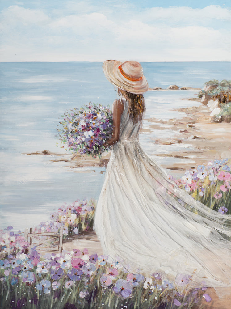 Painting Woman on the Beach with White Dress