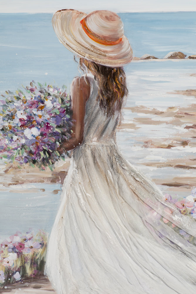 Painting Woman on the Beach with White Dress