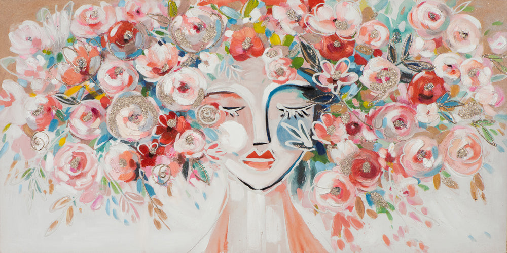 Painting Woman with Colorful Flowers