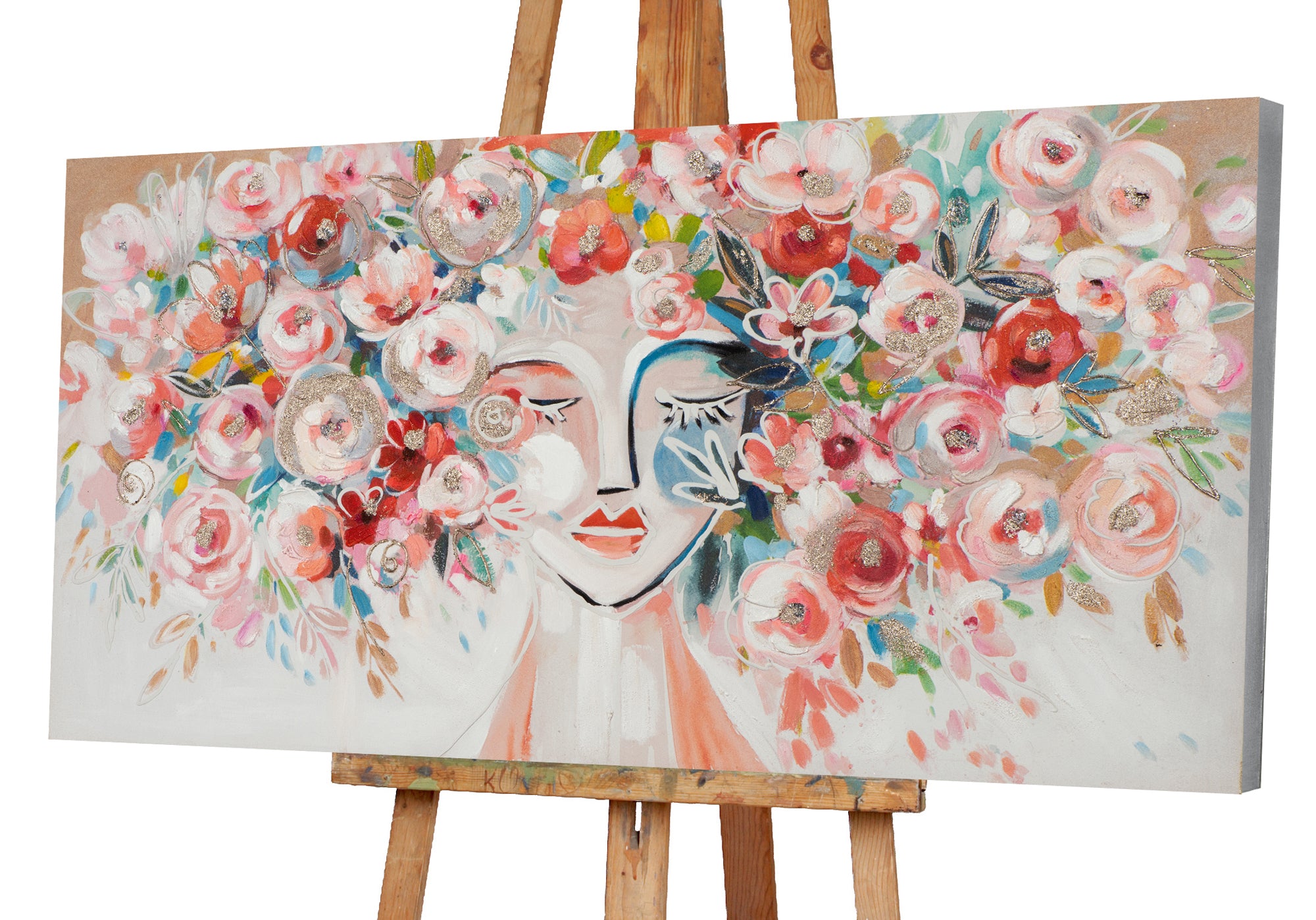 Painting Woman with Colorful Flowers