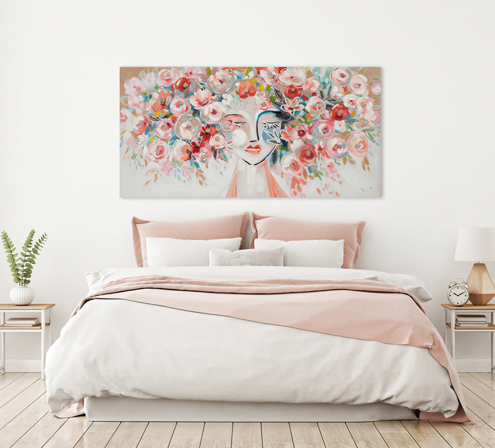 Painting Woman with Colorful Flowers