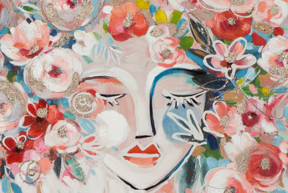 Painting Woman with Colorful Flowers