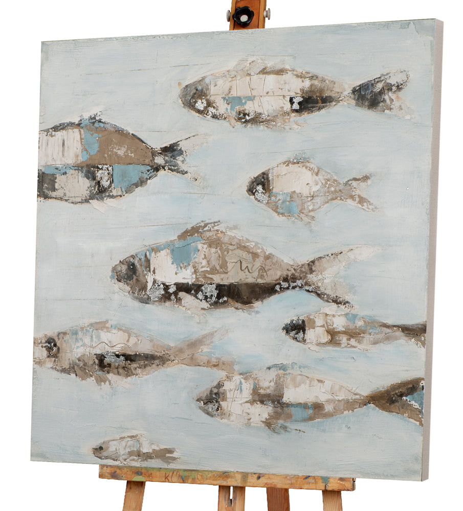 Gemälde Fischschwarm in Hellblau