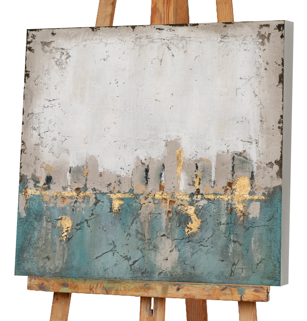 Painting Abstract Skyline in Turquoise