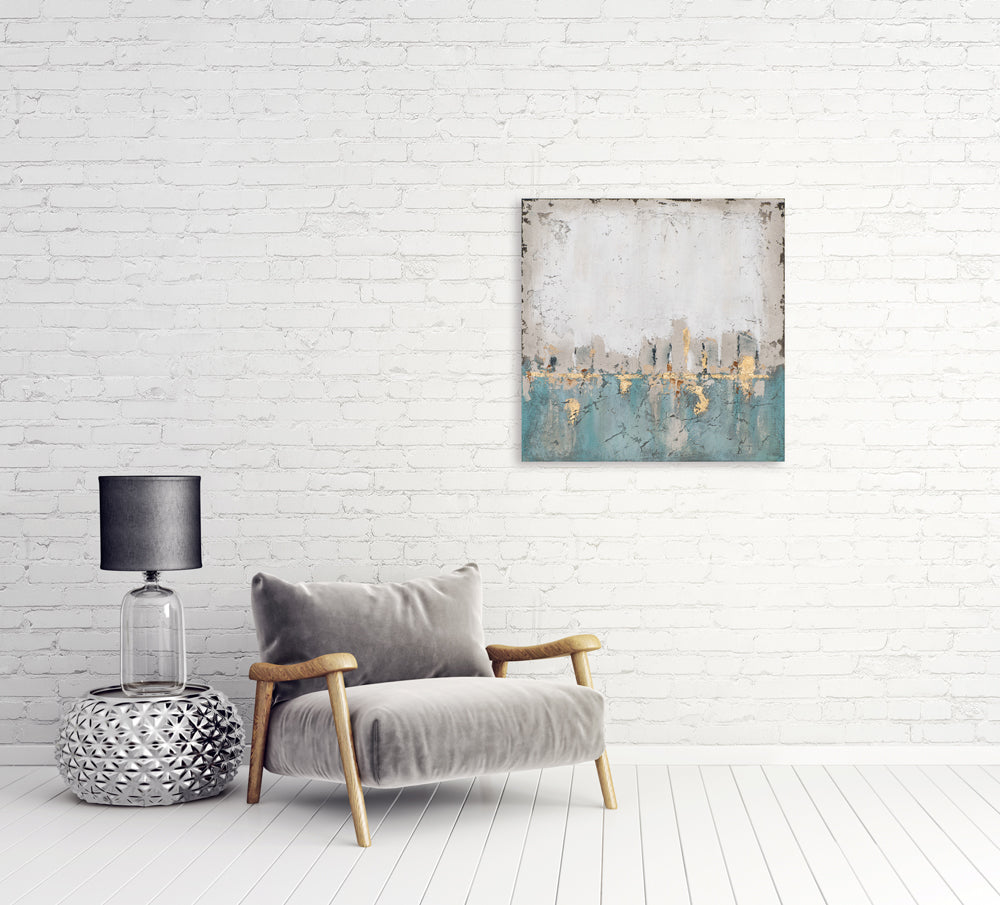 Painting Abstract Skyline in Turquoise